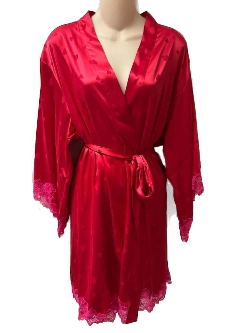 Romantic Red Satin Coquette Heart Robe w/lace trim by I.N.C. International Conce